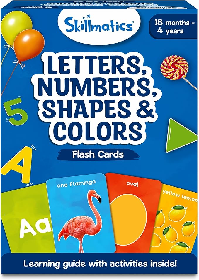 Skillmatics Thick Flash Cards & Jump and Learn Bundle, Flash Cards for Toddlers to Discover Letters, Numbers, Shapes & Colors, Preschool Learning Activities, Gifts for Kids Ages 1, 2, 3, 4, 5