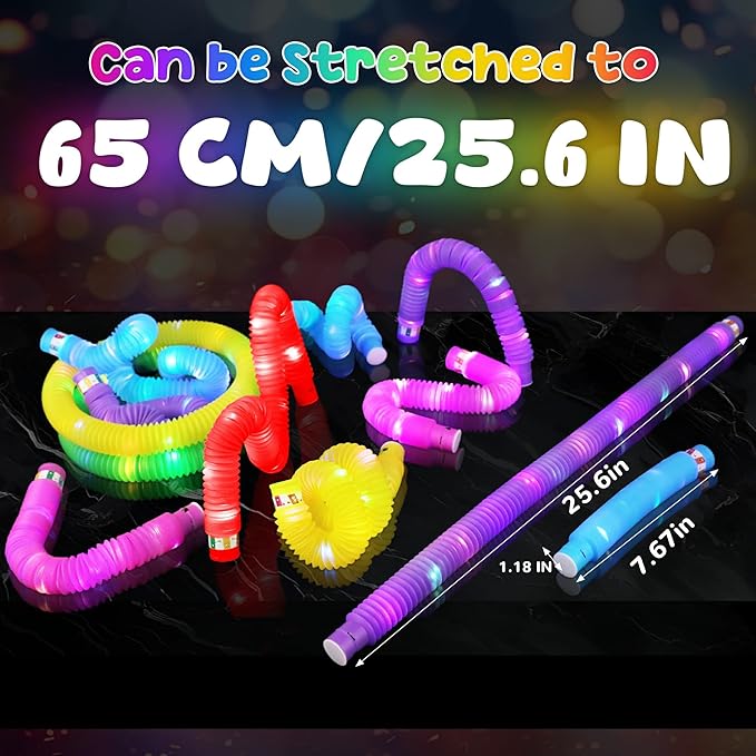 24 Pcs Large Glow Sticks for Kids,Christmas Light Up Pop Tubes Party Favors,Valentine Glow In The Dark Bulk Toys Classroom Supplies,Led Necklace Goodie Bag Stocking Stuffers Decor for Camping Dance
