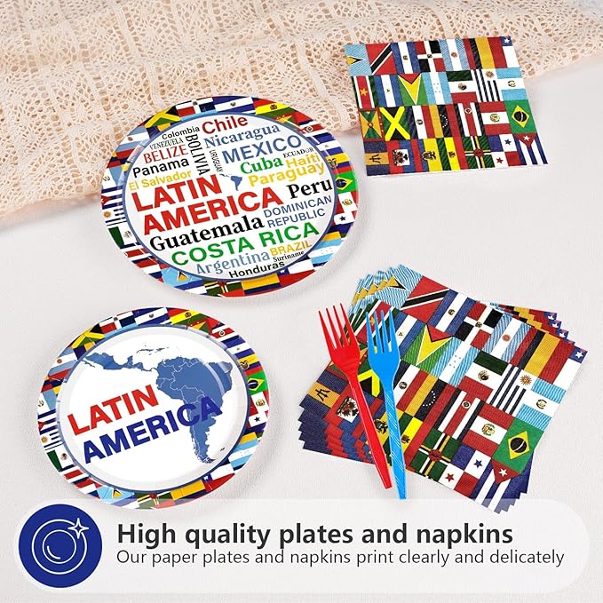 96Pcs Hispanic Heritage Month Decorations Latin America Countries String Flags Plates and Napkins Countries Flags Themed Tableware Favors for Latin Cultural Sports Events Party Supplies Serves 24