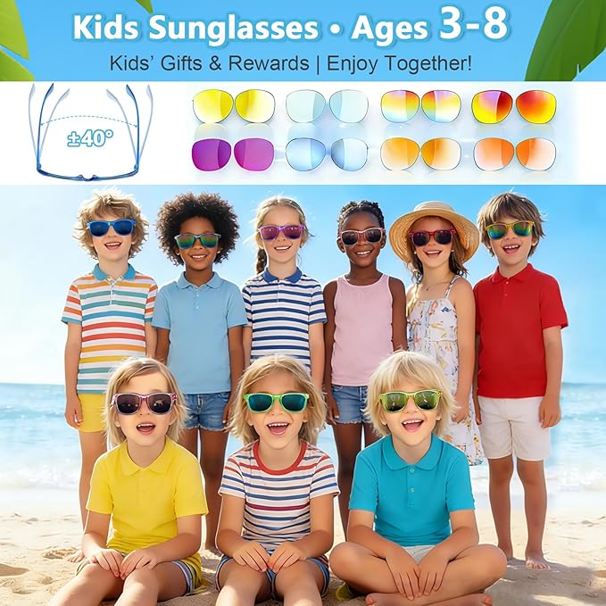 Kids Sunglasses Bulk Party Favors, Neon Polarized UV400 Protection for Boys Girls Ages 3-8, Goodie Bags Stuffers for Birthday Valentine Beach Pool & Classroom Party Supplies (24 Packs)