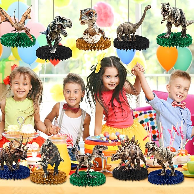 10 Pcs Dinosaur Party Decorations, Dinosaur Birthday Decorations Dinosaur Centerpieces for Birthday Party 3D Dino Honeycomb Table Decorations Jungle Animal Theme Table Decor For Boys Girls