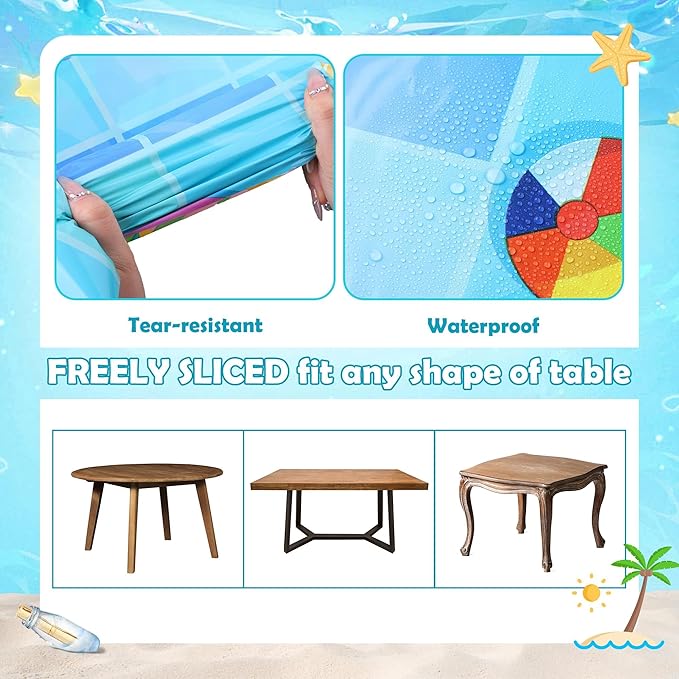 Kochorie Swimming Pool Plastic Tablecloth Roll 100 Ft x 54 Inch Pool Party Table Cover Roll with Cutter Box Summer Themed Ocean Backdrop for Summer Beach Pool Ocean Party Supplies