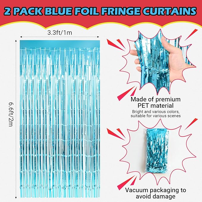80PCS Hero Themed Birthday Party Decorations Supplies - Door Porch Banner Backdrop Balloons Blue Foil Fringe Curtains for Kids Birthday Baby Shower Classroom Photo Booth Prop