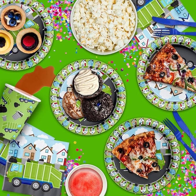 Garbage Trash Truck Birthday Party Supplies - Big Truck Birthday Party Supplies Set Includes Plates, Napkins, and Cups | Kit for 16