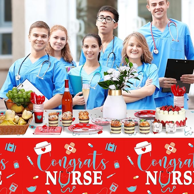 Zubebe 173 Pcs Nurse Graduation Party Supplies 2026 Serve 24 Guests Congrats Nurse Banner Dinner Dessert Plates Cups Napkins Tablecloth Medical Birthday Party Tableware Set for Rn Doctor Graduation