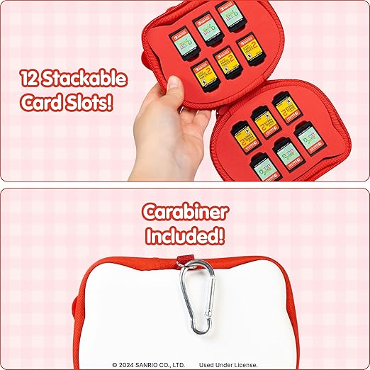 Hamee Hello Kitty Cartridge Case Compatible with Nintendo Switch Games – Portable Carrying Zip Case Storage Holder with 12 Slots, Holds 12-36 Games [Carabiner Included]