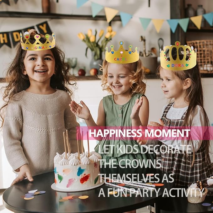 152 Pcs Paper Crowns for Kids Boys Girls Adults Princess Prince King, Classroom Crown, Birthday Party Hats with Gold Gem Jewels Number Letter Stickers, DIY Decor Favor Supplies