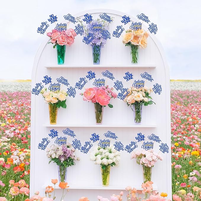15 PCS Happy Retirement Centerpiece Sticks Officially Retired Table Flower Centerpieces Sticks No Work Zone Floral Decorations for Retirement Theme Farewell Birthday Party Centerpieces Supplies Blue