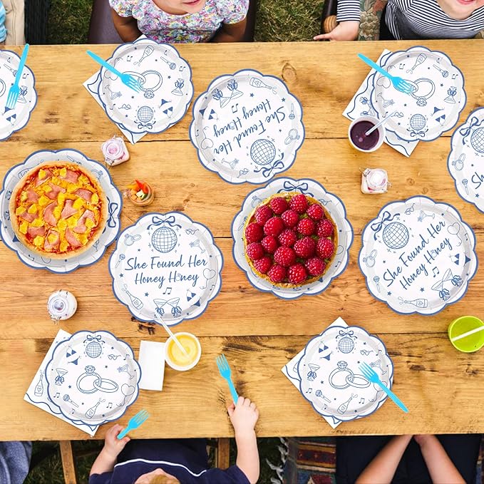 96 Pcs She Found Her Honey Honey Bridal Shower Decorations Disco Bachelorette Party Plates And Napkins Dancing Queen Tableware Set for Wedding Bachelorette Party Supplies Serves 24