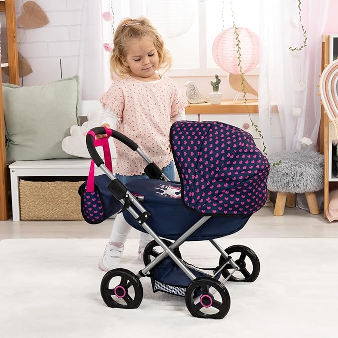 Bayer: 4-in-1 Toy Baby Doll Pram Stroller Cosy Set - Dolls Up to 18" (Blue/Purple) | Pretend | Dress up