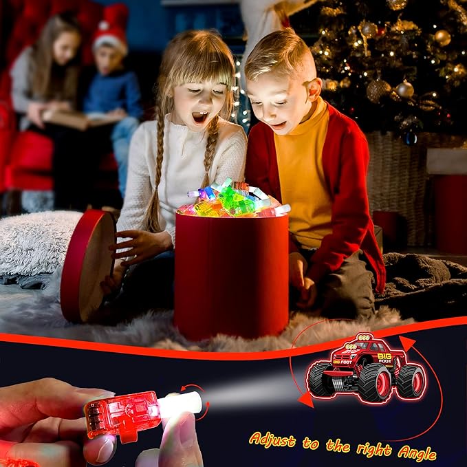 24PCS Monster Truck Party Favors-LED Finger Lights：Glow-in-the-Dark Light-Up Toys Bulk for Kids,Monster Jam Birthday Party Decorations Supplies, Party Goodie Bags, Classroom Prizes, Fun Gifts