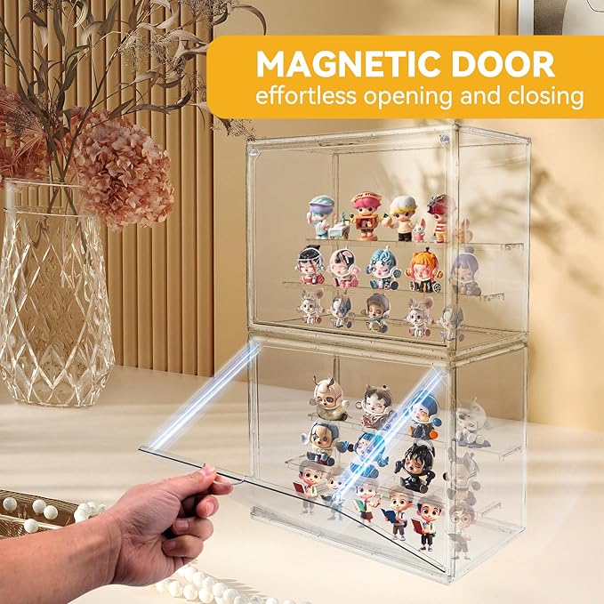 3 Packs Display Boxes for Figures Stackable Detachable Display Stand Dustproof Showcase Storage for Collectibles and Action Figures Mini Toys (3 Tiers)
