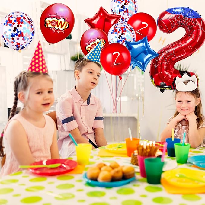 Cartoon Hero 40 Inch Red and Blue Spider Theme Number Foil Birthday Decoration Balloons, Cartoon Party Birthday Supplies, Number large Balloons for Spider Theme Party (2)