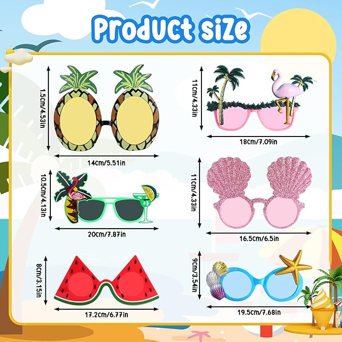 Stegosaurus 6 Pairs Novelty Party Sunglasses, Funny Luau Party Sunglasses Hawaiian Tropical Glasses Beach Themed Party Supplies Decoration