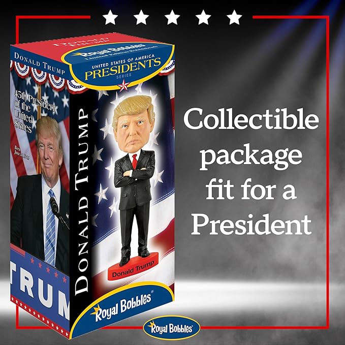 Royal Bobbles Donald Trump, 45th President of The United States – 8 Inches Tall – Collectible Bobblehead Statue