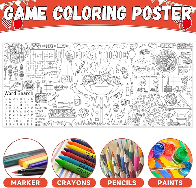 BBQ Giant Coloring Poster Large Coloring Tablecloth Big Paper Sheets Page Baby Q Theme Table Cloth DIY Activity Game Art Crafts Mat Wall Home Party Decoration Supplies