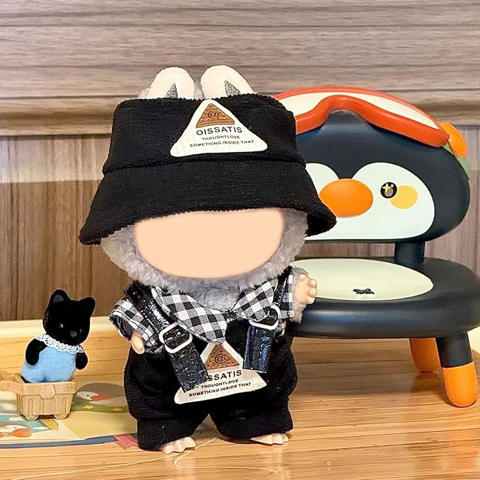 Clothes for Doll, 17cm Doll Clothes Set Suitable for Dolls Accessories - Bucket Hat + Plaid Top + Overalls (NO Doll),Fashion Triangle