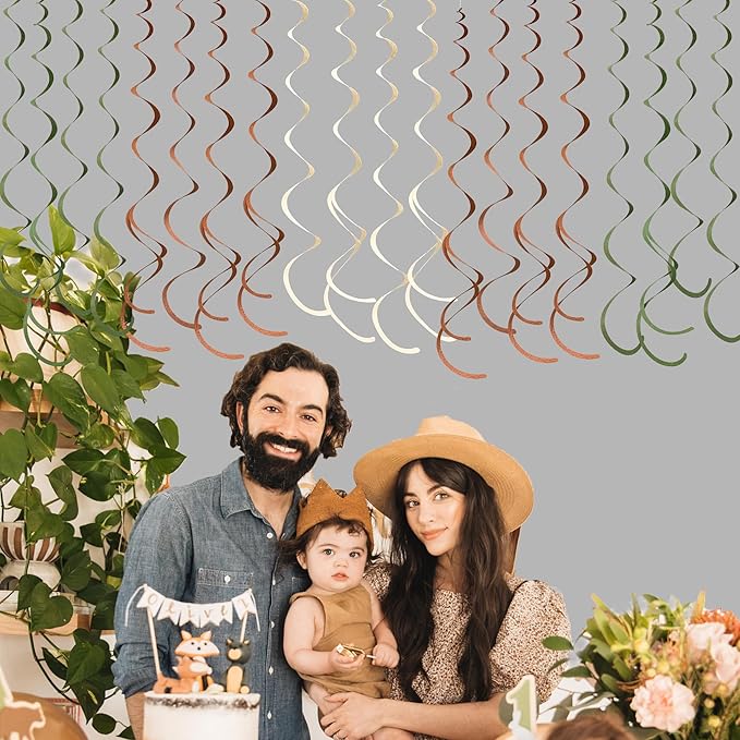 36 Pcs Jungle Hanging Swirl Decorations Sage Green Brown Beige Felt Swirl Streamer Spiral Ceiling Garland for Safari Jungle Woodland Wild One Birthday Neutral Baby Shower Party Decorations Supplies