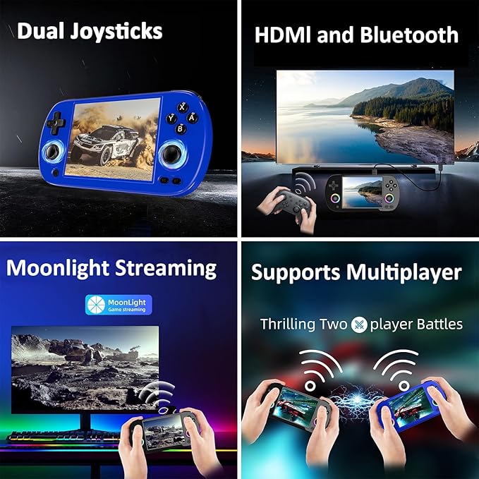 RG40XX H Retro Handheld Game Console 4-inch 640*480 IPS Screen 3200mAh Built-in 64G TF Card Supports Multiple Simulators Linux System with Screen Protector (Blue-64G)
