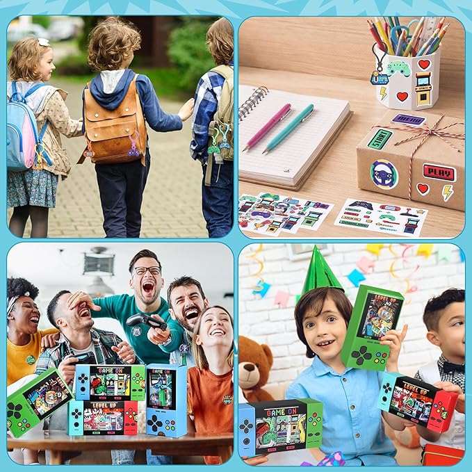 147 Pcs Video Game Party Favors for Kids Gamer Goodie Bag Stuffers Gaming Birthday Party Supplies with Gift Boxes, VIP Pass, Balloons, Bracelets, Keychains, Badges, 3D Stickers (Blue)