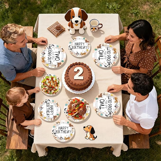 96Pcs Dog Theme 2nd Birthday Party Supplies puppy paw print Plates and Napkins Happy Birthday Tableware Set for Puppy 2 Year Old Kids Pet Lovers Animal Party Supplies Serves 24