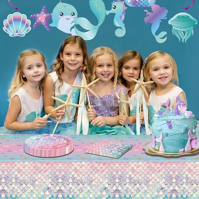 40 Pcs Mermaid Birthday Party Decorations Plates Set for 20 Guests,Little Mermaid Party Supplies Ocean under the Sea Party Tableware Plate and Napkins for Princess Girls Baby Shower