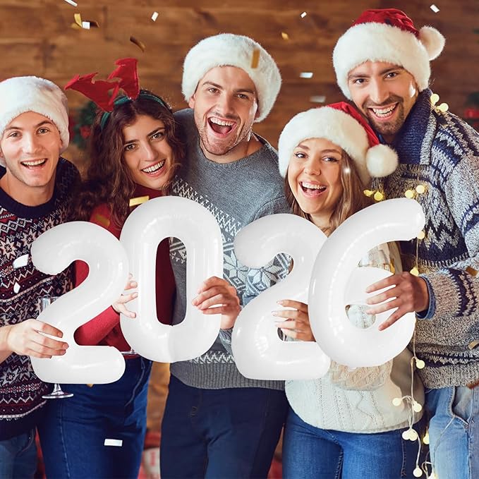 KALOR 16 Inch 2026 White Foil Number Balloons, 2026 New Years Decorations for 2026 Happy New Year Eve and Graduations Party Supplies