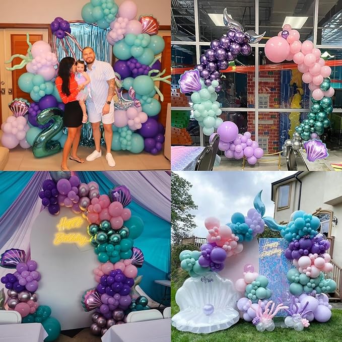 9th Mermaid Birthday Decoration,Metallic Purple Pink Green Blue Latex Balloons for Girls Party Decoration Number 9 Seashell Foil Balloons Banner Cake Topper Sea Decorations 9 Year Old Decor