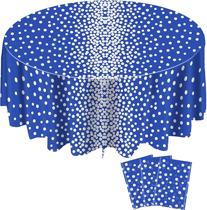 VitalCozy Round Dot Tablecloth 84 Inch Plastic Table Cover Polka Dot Confetti Tablecloths for Easter 2026 Graduation Prom Wedding Birthday Spring Party Supplies(Blue and Silver,3 Pcs)