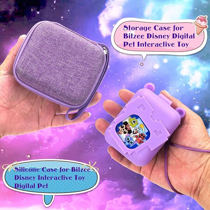 MGZNMTY Carrying Case and Silicone Case for Bitzee Disney Interactive Toy Digital Pet and Protective Skin Cover for New Bitsy Electronic Virtual Pet (Purple)