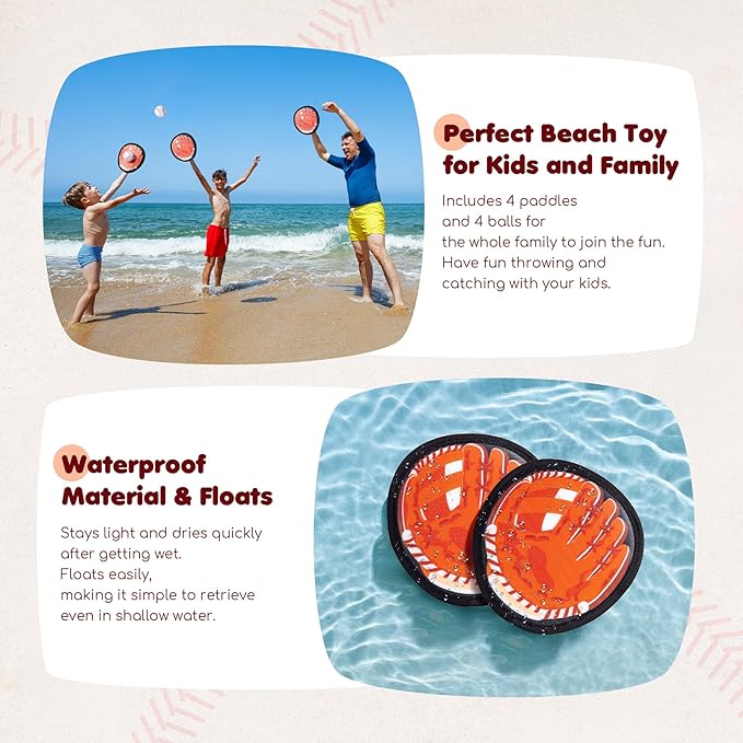 Playzap Toss and Catch Ball Set - Baseball Glove Toy Indoor Outdoor Yard Game & Beach/Pool/Sand Toy Set 2 Pack or 4 Pack - Easter Basket Stuffers for Toddlers Kids Youth Boys Girls 2-4 5-7 8-13+ Yrs