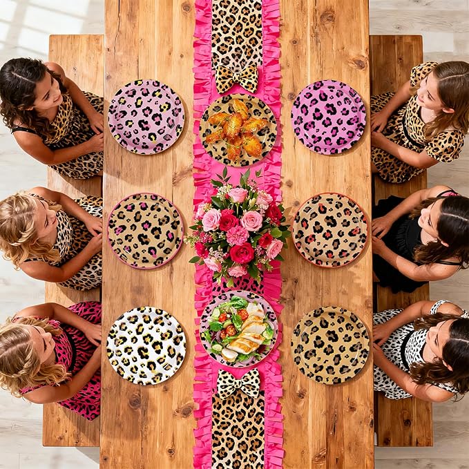 60Pcs Cheetah Theme Paper Plates - 7'' Heavy Duty Jungle Animal theme Dessert Cake Paper Plates Disposable Leopard Party Platters for Girls Jungle Safari Wild Birthday Party Decorations