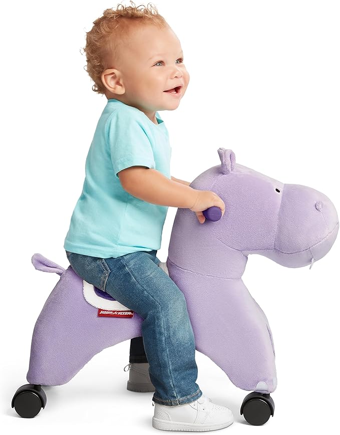 Radio Flyer Holly The Rolling Hippo Ride On, Ages 1-3, EZ-Glide 360-degree Wheels, Easy Grip Handles, Soft Plush Face, Ideal for Active and Imaginative Play, Toddler Ride On Toys