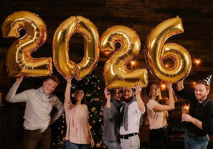 KALOR 42 Inch 2026 Gold Foil Mylar Number Balloons, 2026 New Years Decorations for 2026 Happy New Year Eve and Graduations Party Supplies