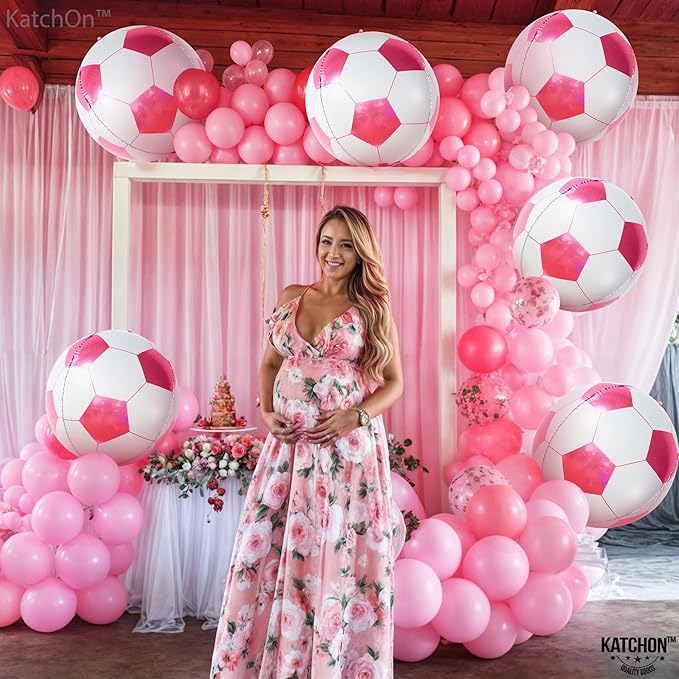 Katchon, Huge Pink Soccer Balloons - 22 Inch, Pack of 6 | Soccer Birthday Party Decorations, Sports Themed Party Decorations | soccer decorations for Party With Pink and White balloons