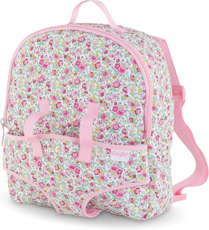 Corolle Backpack Baby Doll Carrier for 12 Inch Dolls - Toddler Baby Doll Carrier for Little Girls Age 1-3, Adjustable Straps with Zippered Storage, Hands-Free Play, Pink
