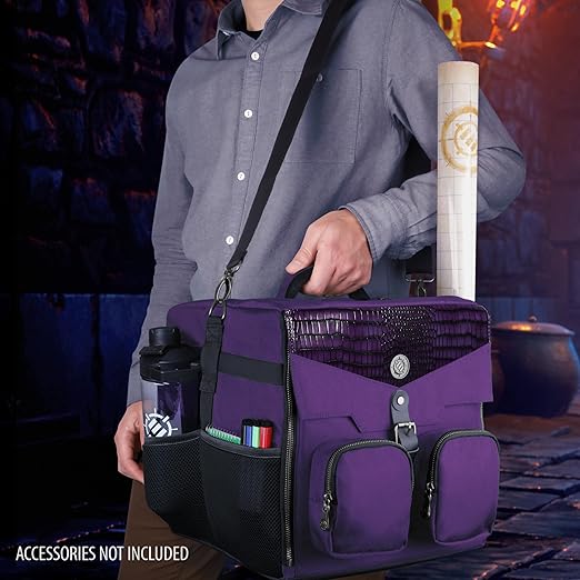 ENHANCE Board Game Shoulder Bag - Collector's Edition Board Game Storage with Shoulder Strap and Accessories Pockets for Dice, Cards, More - Reinforced Carrier Protects Tabletop Games (Dragon Purple)