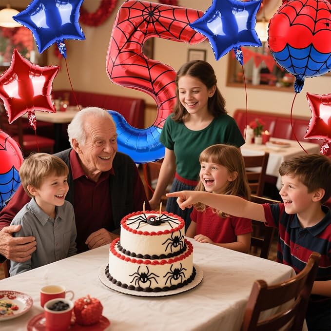 40 Inch Spider Theme Number Balloon, Number Block Foil Number 5 Balloons Large Big Numbers Helium Balloon for Girls Boys 5th Birthday Theme Party Decorations (Number 5)