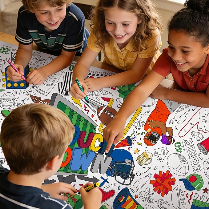 Gatherfun Football Party Giant Coloring Poster - 31.5X 72 Inches - Versatile Classroom Wall Décor & Football Birthday Decorations-Poster or Table Cover for School Parties and Special Events