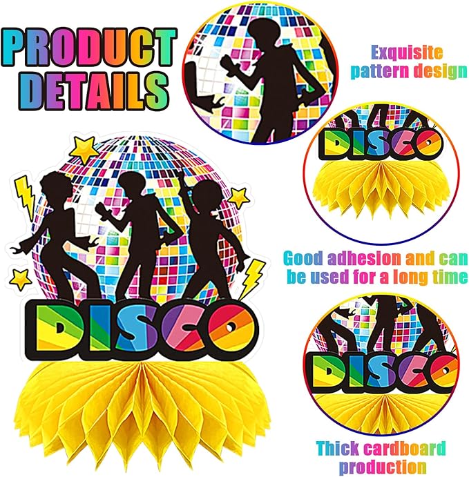 10 Pcs 70s Disco Party Decorations Back to 70s Honeycomb Centerpieces for Retro Theme Birthday Music Party Supplies Dancing Queen Party Decorations Retro Table Decor for 1970s