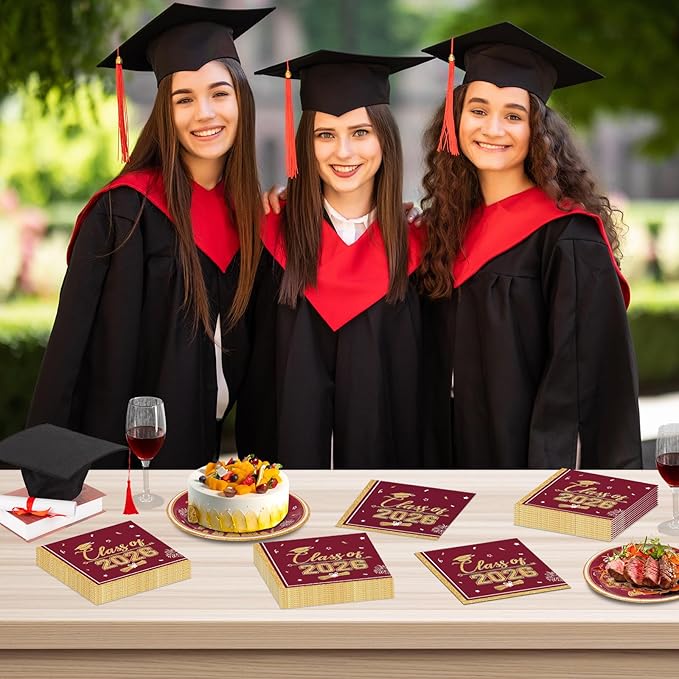 50 Pcs Graduation Napkins Class of 2026 - Maroon Gold Congrats Grad Napkins Set, 3-Ply Disposable Graduation Luncheon Dinner Party Paper Napkins for Grad Party Supplies Table Decoration
