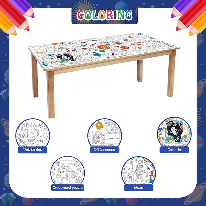 Outer Space Coloring Tablecloth for Kids, Giant 30x72 Inch Poster with Astronauts, Solar System, Perfect for Space Party Games, Galaxy Decorations, Classroom Fun, Celebration Supplies