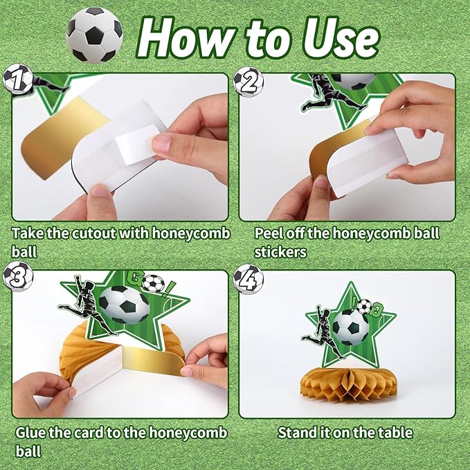 10Pcs Soccer Party Decorations, Soccer Birthday Party Decorations Soccer Ball Birthday Honeycomb Centerpiece Soccer Theme Party Decorations for Boys Kids Soccer Table Centerpiece