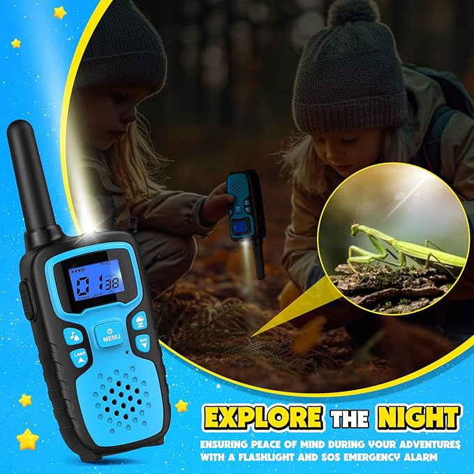 Wishouse Walkie Talkies for Kids Rechargeable Long Range,Xmas Birthday Gift for 5 6 7 8 9 10 11 12 Year Old Boys Girls,Hiking Gear Camping Games with NOAA,SOS Siren,Lamp,Lanyards,Easy to Use,4 Pack