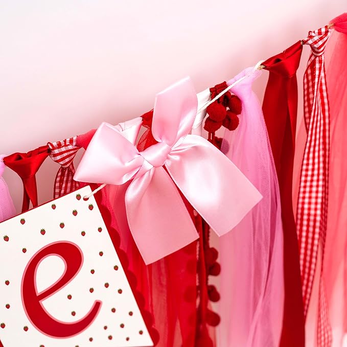 Strawberry One High Chair Banner - Berry Sweet First Birthday Party Decorations,One Red Strawberry Banner,Sweet 1st Birthday Cake Smash Party Supplies,Berry Girl Party Photo Prop (red)