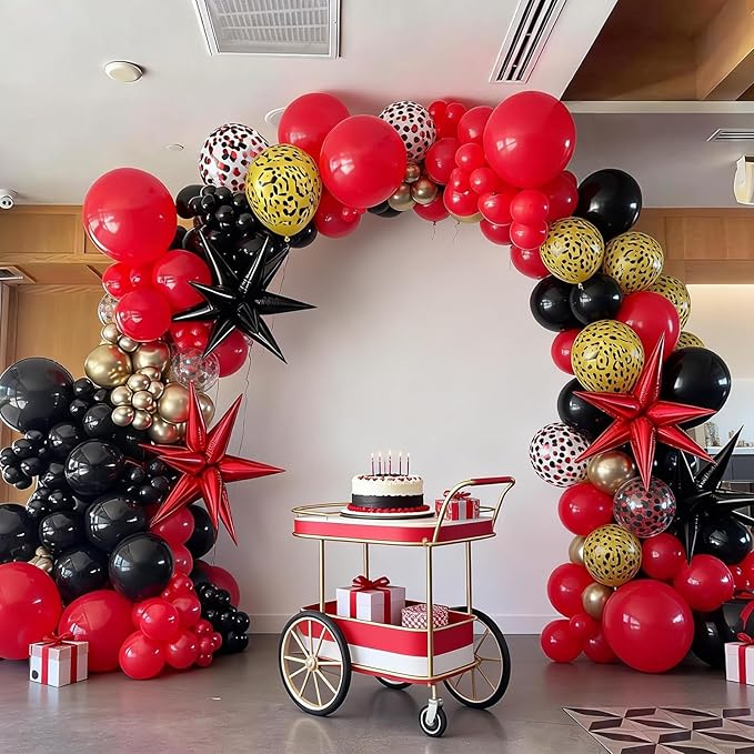 FunHot Leopard Balloons, 50 Pcs Black Red Balloon, Cheetah Printed Balloons, 12 Inch Red and Black Confetti Latex Helium Balloon for Birthday Zoo Themed Baby Shower Animal Leopard Party Decorations