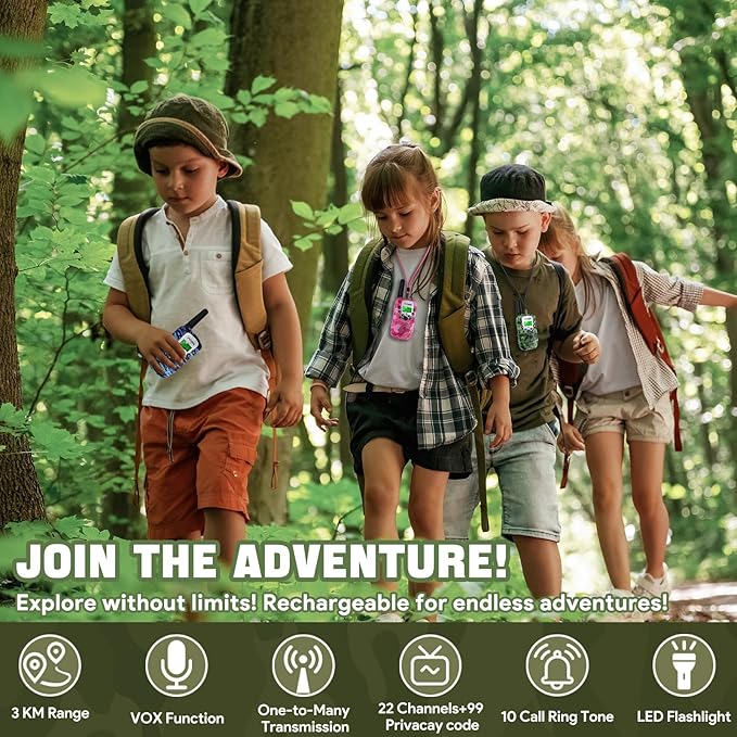 Vvinca Walkie Talkies for Kids 5 Pack - Toys for Boys Girls Age 3-12， Including Dinosaur Walkie Talkies 2 Pack, Rechargeable Walkie Talkie 3 Pack, Kids Toys for Christmas、Birthday Gifts for Toddlers
