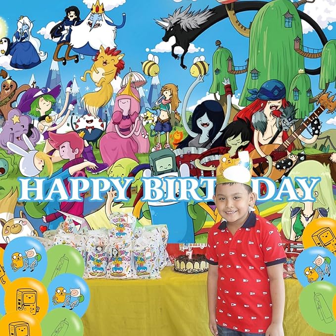 Time of Adventure Birthday Party Decoration,Adventure Party Photo Background 5 x 3 FT and 18 Pcs Balloon,Time Merch Party Backdrop Supplies