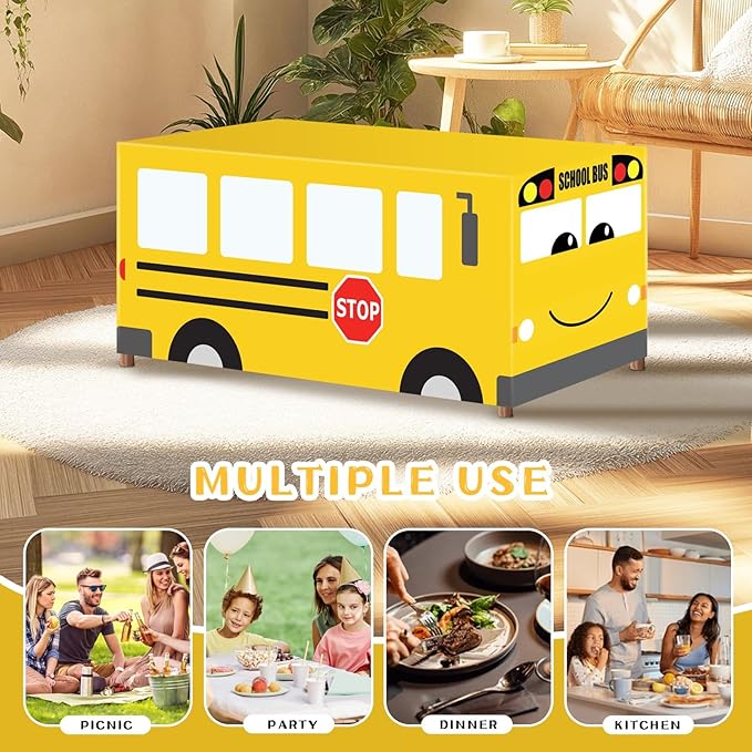 Cumule School Bus Tablecloth Cover First Day of School Party Table Cloth Cartoon School Bus Theme Party Birthday Decoration Washable Polyester Rectangle Table Cover Decor for Party Back to School Day