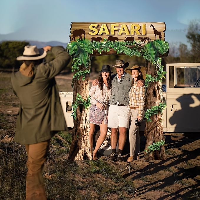 Jungle Animals Birthday Party Decorations Safari Porch Banner Backdrop Safari Party Supplies Door Decoration Banner Photo Booth Backdrop Hanging for Zoo Animals Birthday Photo Booth Props